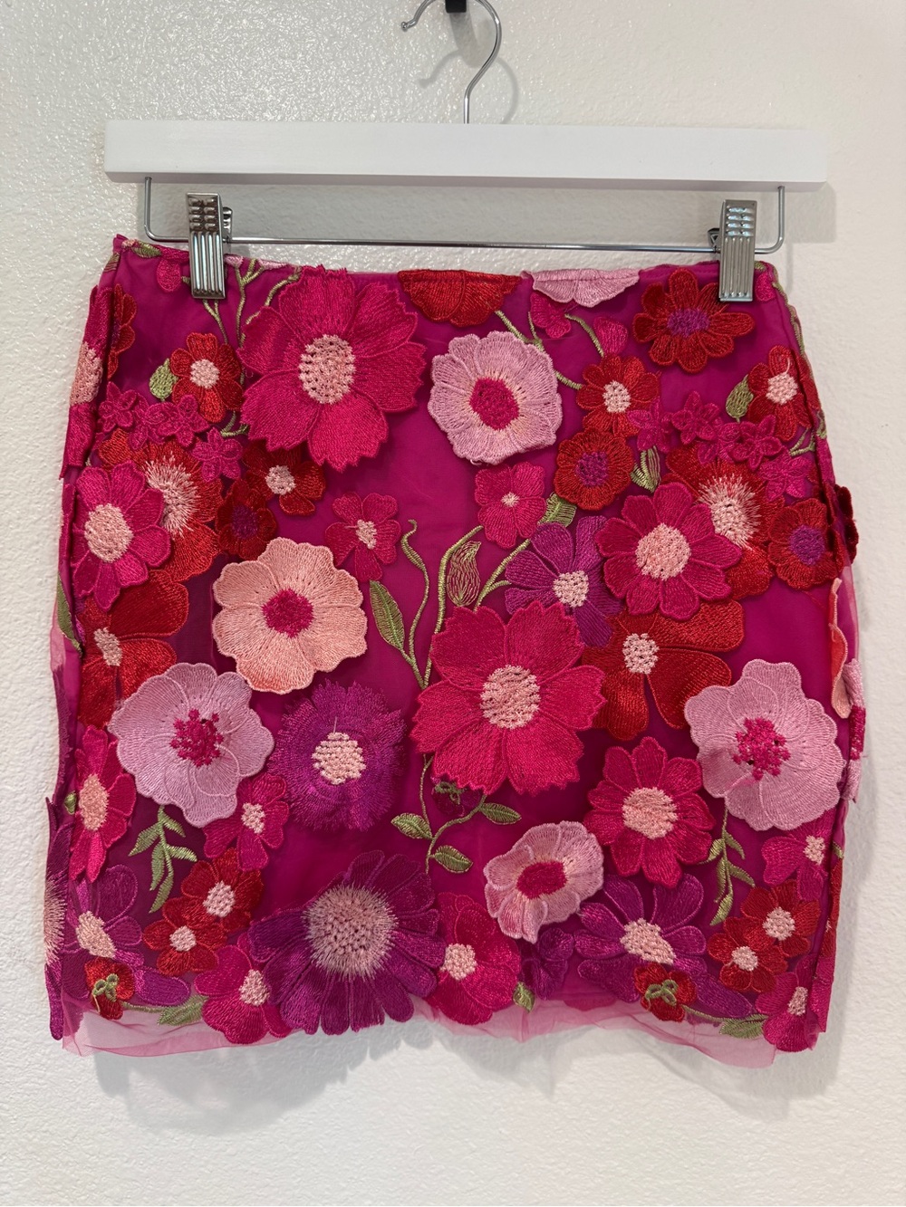 Nova Luxe Pink 3D Embroidered Floral Mini Skirt Sunflower Party Festival XS